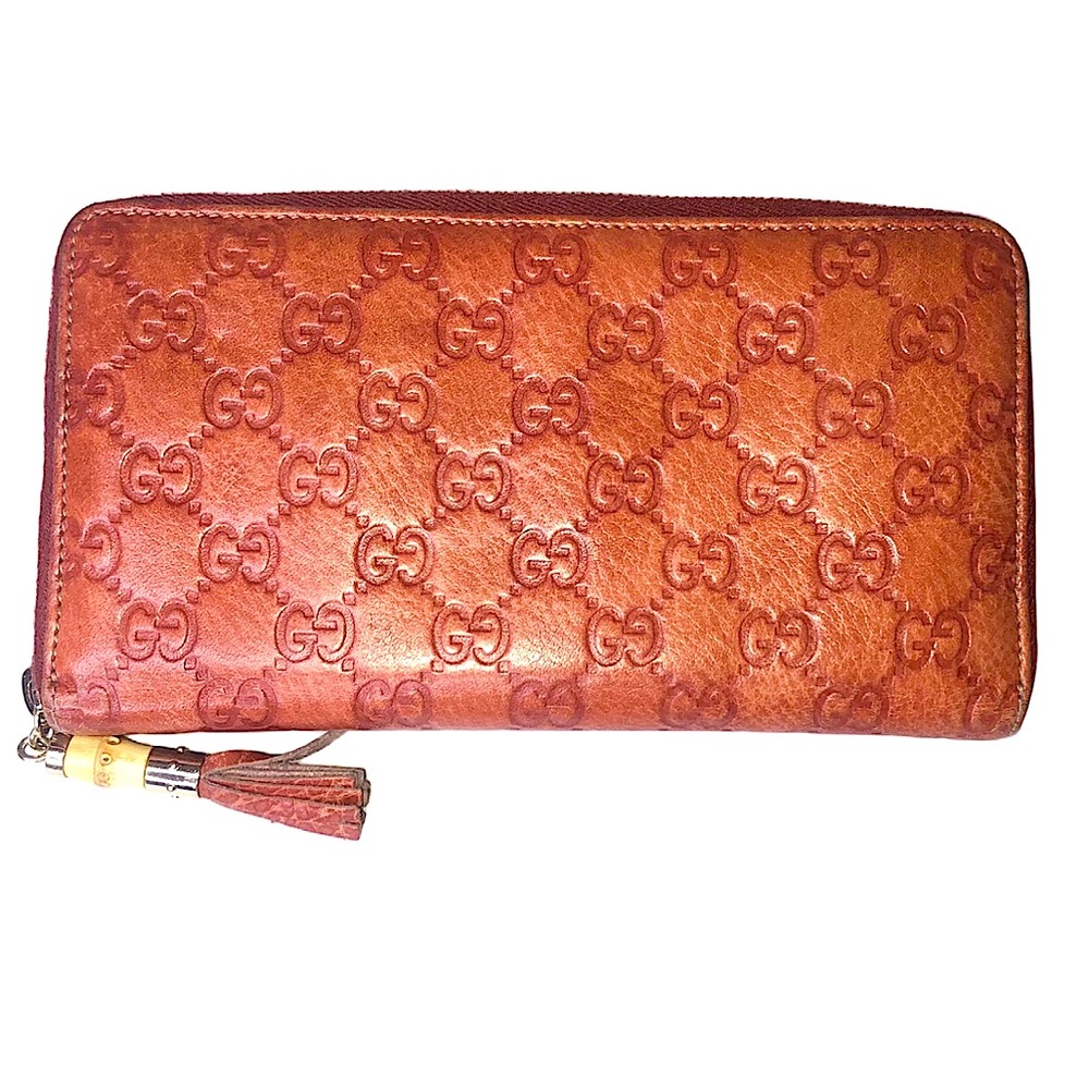 GUCCI Guccissima GG Leather Bamboo Tassel Full Zip Continental Wallet